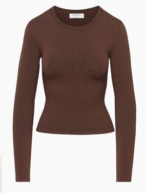Babaton Brown Sculpt Knit Crew Long-Sleeve Crewneck Sweater Top